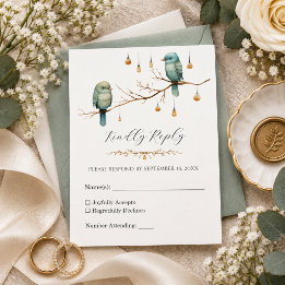 Cartons Réponse Mariage botanique forestier aux oiseaux bleus élég