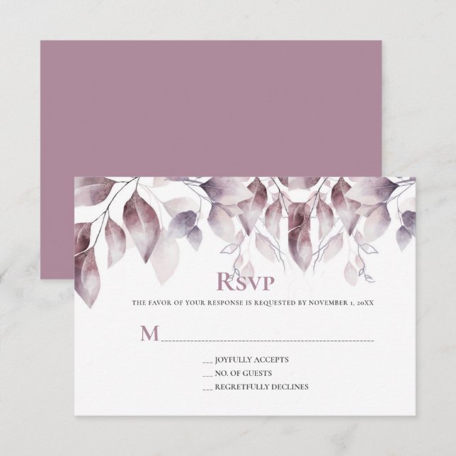 Cartons Réponse Mariage Botanique Mauve Rose Rustique (Devant / Derrière)