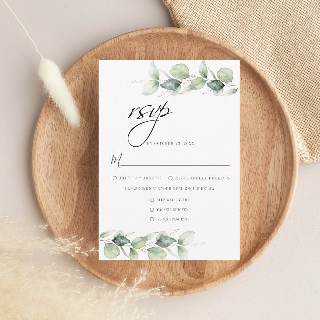 Cartons Réponse Mariage botanique minimaliste du feuillage Eucalyp (Eucalyptus Script Wedding RSVP Card)