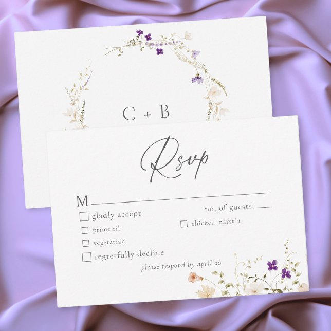Cartons Réponse Mariage Botanique Romantique Fleur de Champ Minima (Minimalist Wildflower Romantic Botanical Wedding RSVP Card)