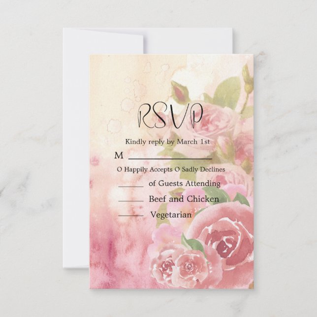 Cartons Réponse Mariage botanique Rose (Devant)