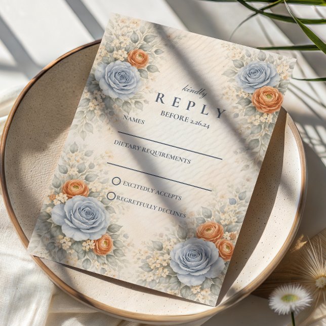 Cartons Réponse Mariage Botanique Rose Bleue (Créateur téléchargé)