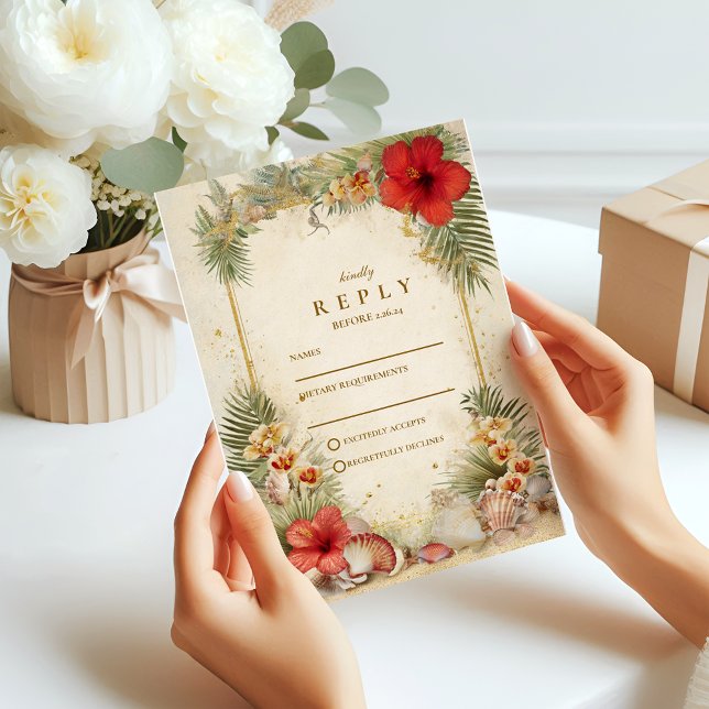 Cartons Réponse Mariage botanique tropical élégant (Créateur téléchargé)