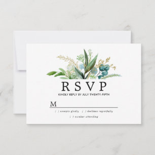 Cartons Réponse Mariage botanique vert blanc et or