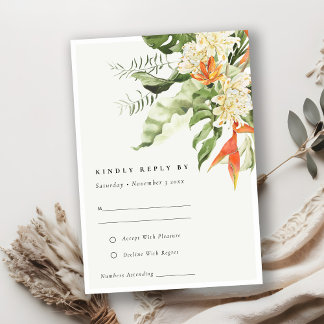 Cartons Réponse Mariage botanique vert orange tropical