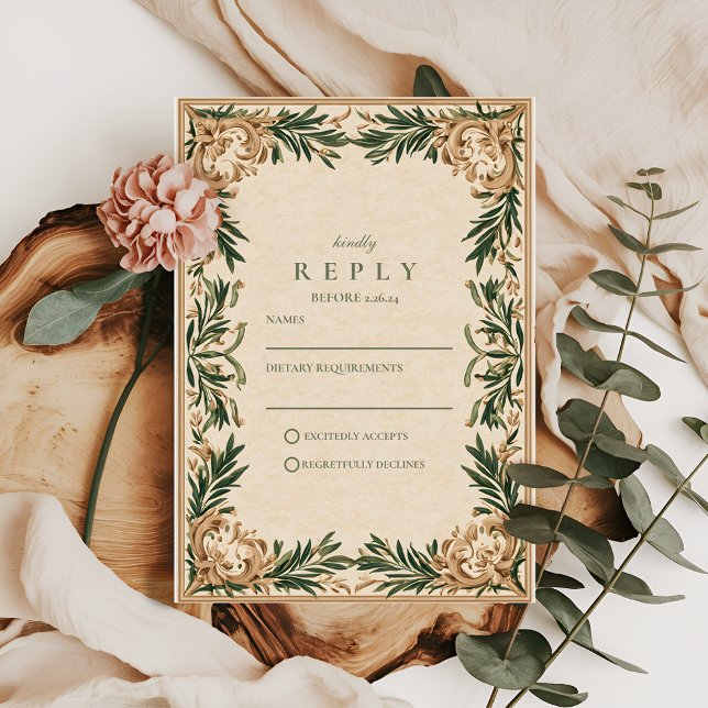 Cartons Réponse Mariage Botanique Vert Vintage (Créateur téléchargé)