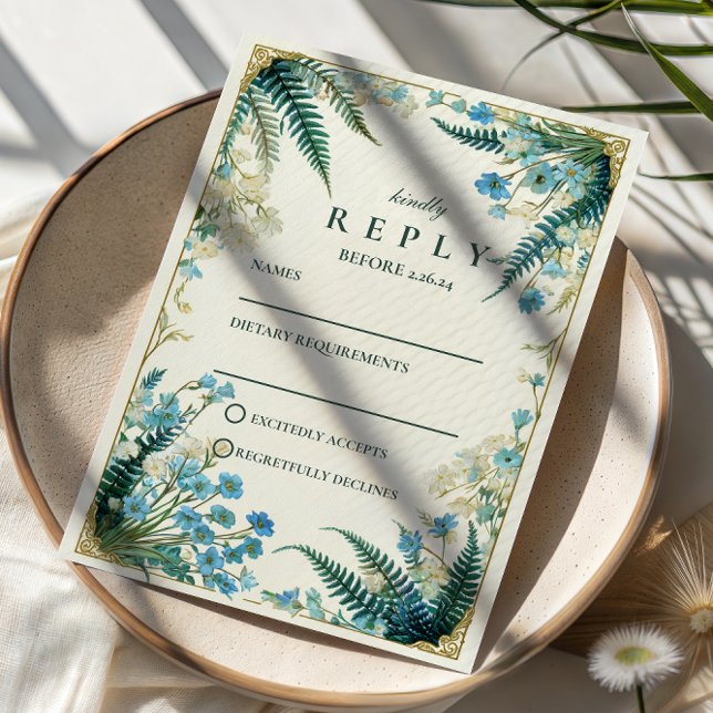 Cartons Réponse Mariage Botanique Vintage Bluebell (Créateur téléchargé)