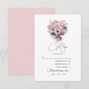 Cartons Réponse Mariage Bouquet Pastel et Ruban Rose Fantaisie