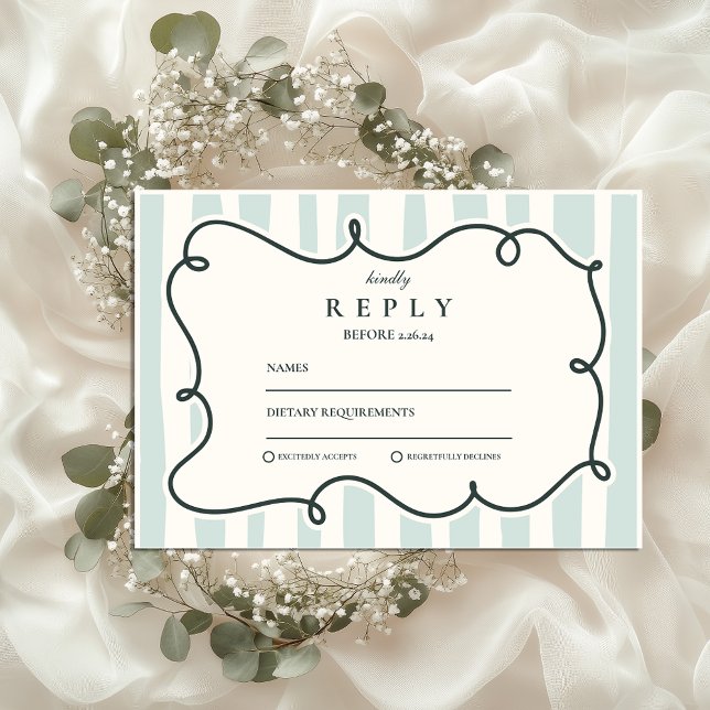 Cartons Réponse Mariage Cadre Ondulé Doodle Vert (Créateur téléchargé)