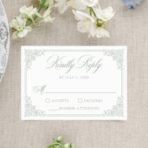 Mariage Cadre Orné Vert Sauge Élégant Vintage