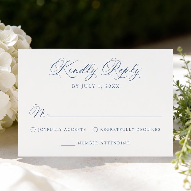 Cartons Réponse Mariage Calligraphié Bleu Marine Classique (Créateur téléchargé)