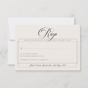 Cartons Réponse Mariage Calligraphie Classique Noir Ivoire Blanc