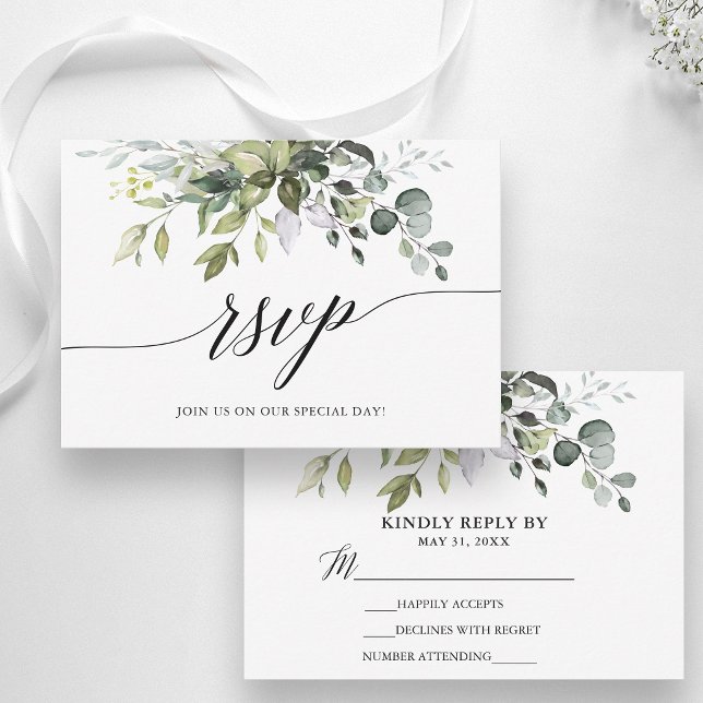 Cartons Réponse Mariage Calligraphié de Verdure à l'Aquarelle (Customize to change your personalized text size or text style.)