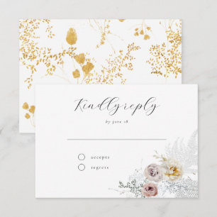 Cartons Réponse Mariage Calligraphie Fleurie Dorée Élégante