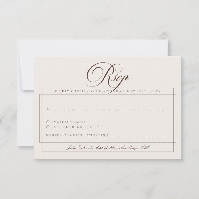 Cartons Réponse Mariage Calligraphie Ivoire Marron Choco Classique (Devant)