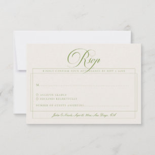 Cartons Réponse Mariage Calligraphie Ivoire Vert Olive Classique