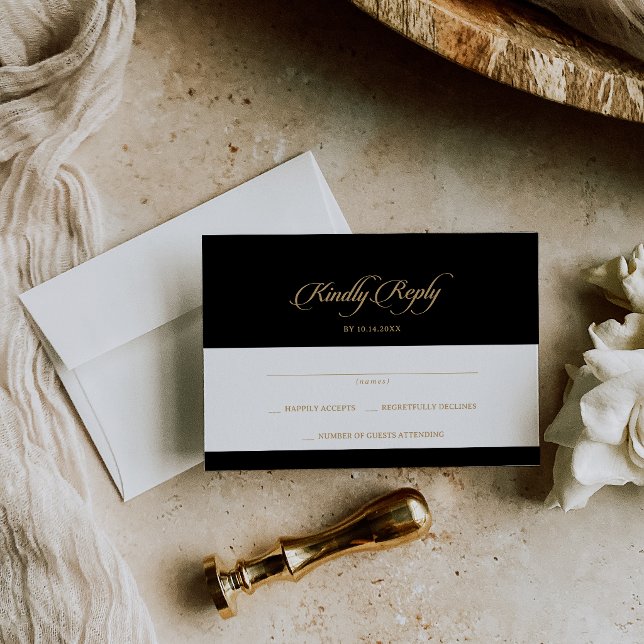 Cartons Réponse Mariage calligraphié noir et or classique (Créateur téléchargé)