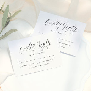 Cartons Réponse Mariage Calligraphie Simple Noir & Blanc
