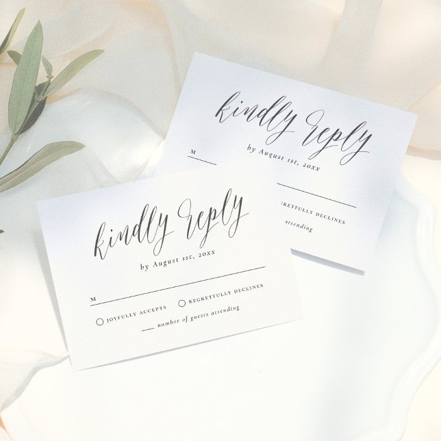 Cartons Réponse Mariage Calligraphie Simple Noir & Blanc (Créateur téléchargé)