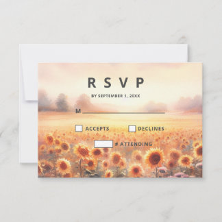 Cartons Réponse Mariage campagnard d'aquarelle rustique Boho Sunfl