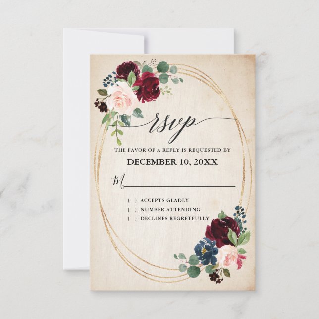 Cartons Réponse Mariage campagnard de Boho Rustique Floral de la m (Devant)