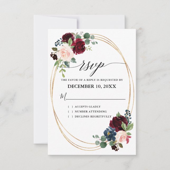 Cartons Réponse Mariage campagnard de Boho Rustique Floral de la m (Devant)