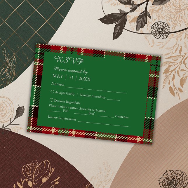 Cartons Réponse mariage campagnard écossais vert (Créateur téléchargé)