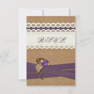 Cartons Réponse MARIAGE CAMPAGNARD pourpre pour burlap et dentelle
