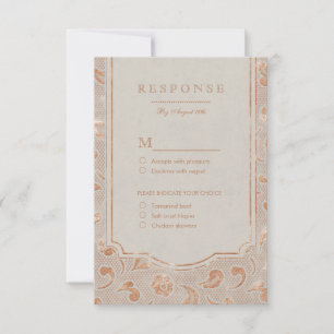 Cartons Réponse Mariage campagnard rustique en dentelle d'or Kraft
