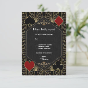 Cartons Réponse Mariage Casino Roaring 20s Vegas Gatsby Art Déco