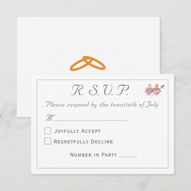 Cartons Réponse Mariage Catholique Élégant de Deux Cœurs (Devant / Derrière)