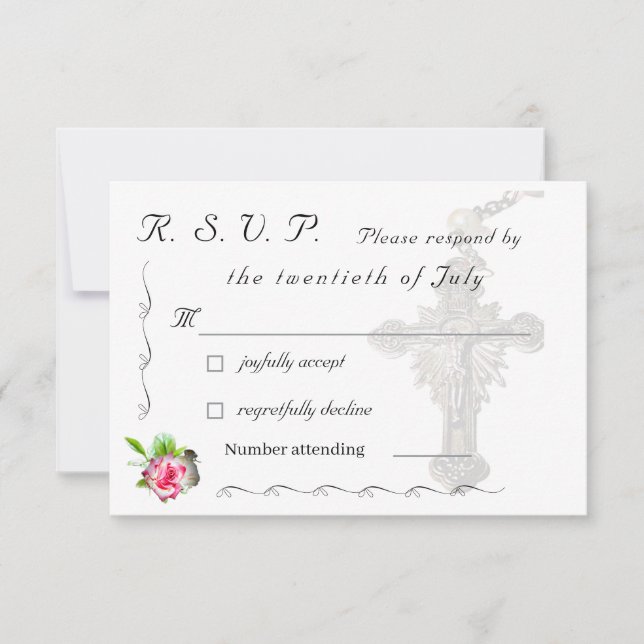 Cartons Réponse Mariage catholique Rose nuptial (Devant)
