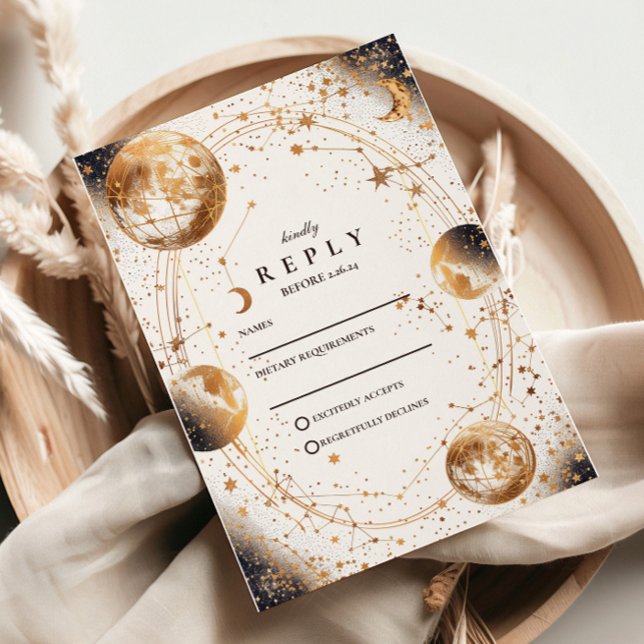 Cartons Réponse Mariage céleste au clair de lune doré (Créateur téléchargé)