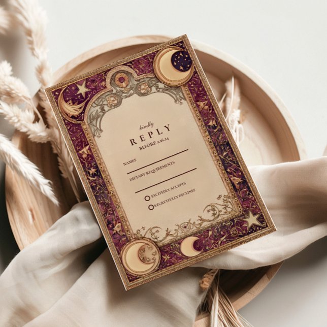 Cartons Réponse Mariage Céleste Bourguignon de Lune (Créateur téléchargé)