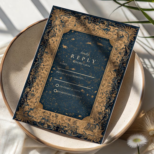 Cartons Réponse Mariage céleste de minuit royal (Créateur téléchargé)