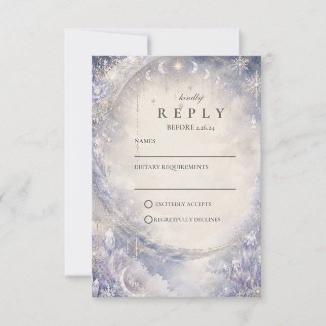 Cartons Réponse Mariage Céleste d'Hiver Éthéré (Devant)