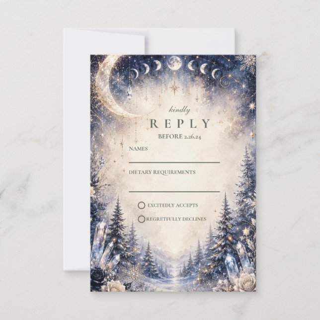 Cartons Réponse Mariage céleste d'hiver intemporel (Devant)