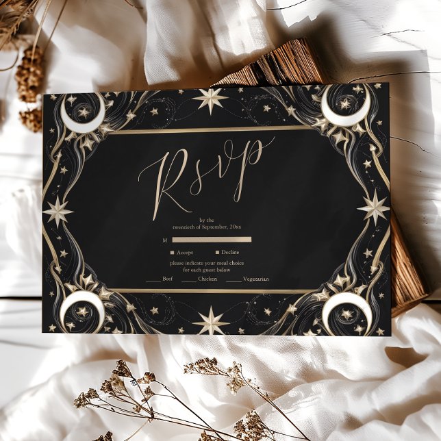 Cartons Réponse Mariage Céleste Lune Étoiles Vintage (Créateur téléchargé)