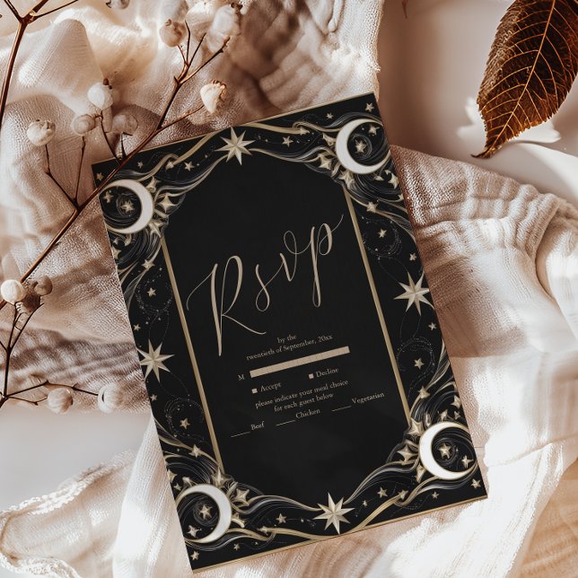 Cartons Réponse Mariage Céleste Lune Étoiles Vintage (Créateur téléchargé)