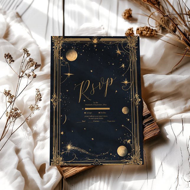 Cartons Réponse Mariage Céleste Lune Étoiles Vintage (Créateur téléchargé)
