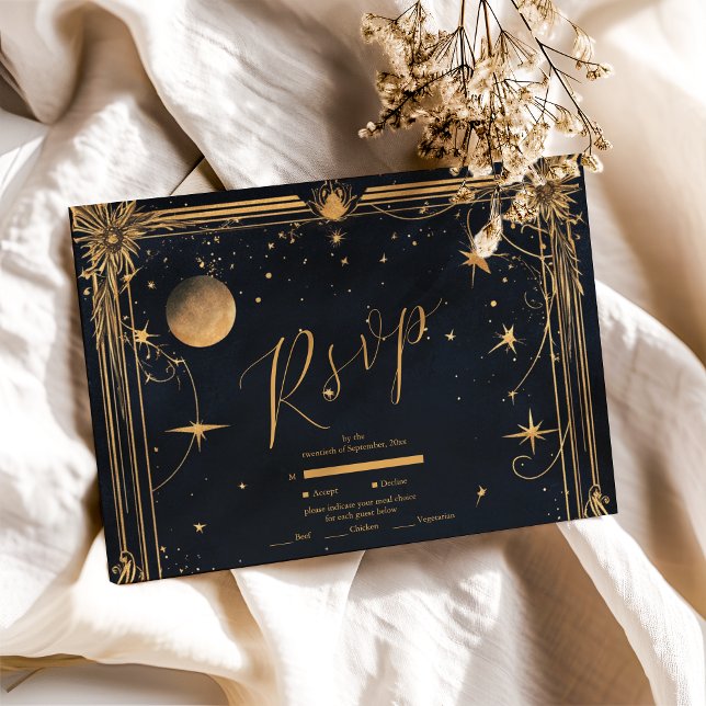 Cartons Réponse Mariage Céleste Lune Étoiles Vintage (Créateur téléchargé)