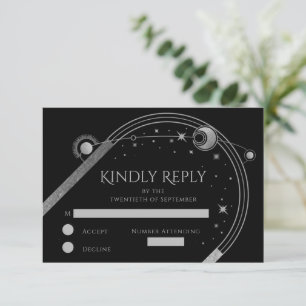 Cartons Réponse Mariage céleste noir argent soleil lune étoiles