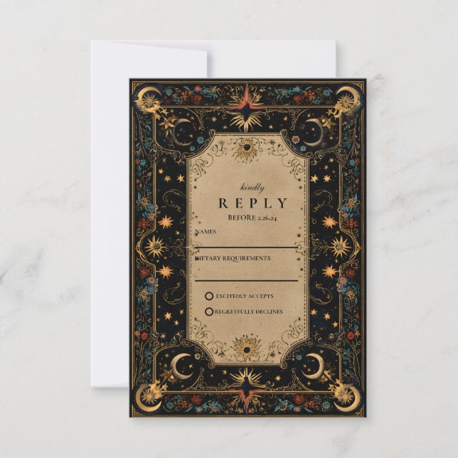Cartons Réponse Mariage Céleste Renaissance Vintage (Devant)