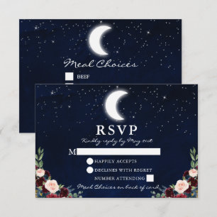 Cartons Réponse Mariage céleste Sky Moon Stars Floral Repas Retour