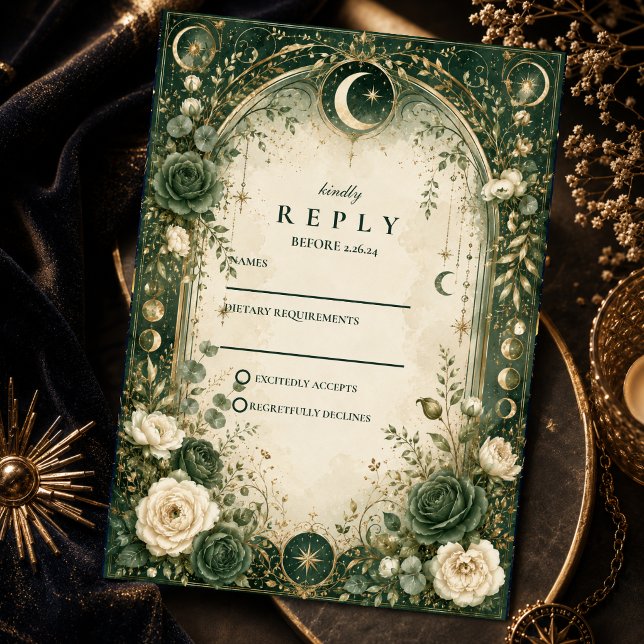 Cartons Réponse Mariage Céleste Vert Botanique (Créateur téléchargé)