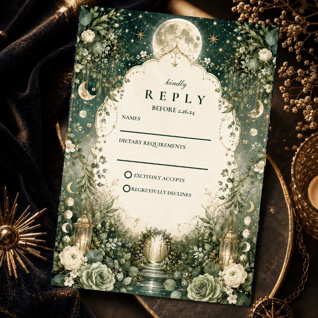 Cartons Réponse Mariage céleste vert élégant (Créateur téléchargé)