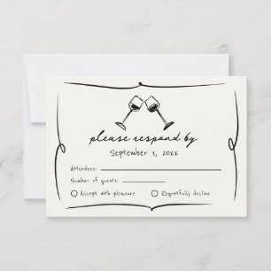 Cartons Réponse Mariage Champêtre Dessiné à la Main dans un Vignob