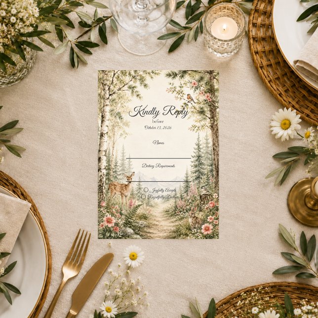 Cartons Réponse Mariage Champêtre en Forêt Enchantée (Créateur téléchargé)