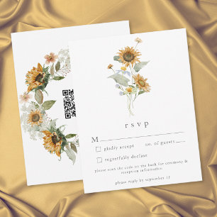 Cartons Réponse Mariage Champêtre Fleur de Tournesol Fleur Sauvage