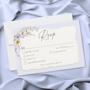 Cartons Réponse Mariage Champêtre Fleur des Champs Bleu Poussiéreu